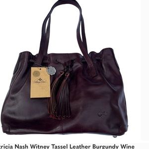 Patricia Nash Witney Tassel Leather Burgundy Wine Tote Shoulder Bag NWT